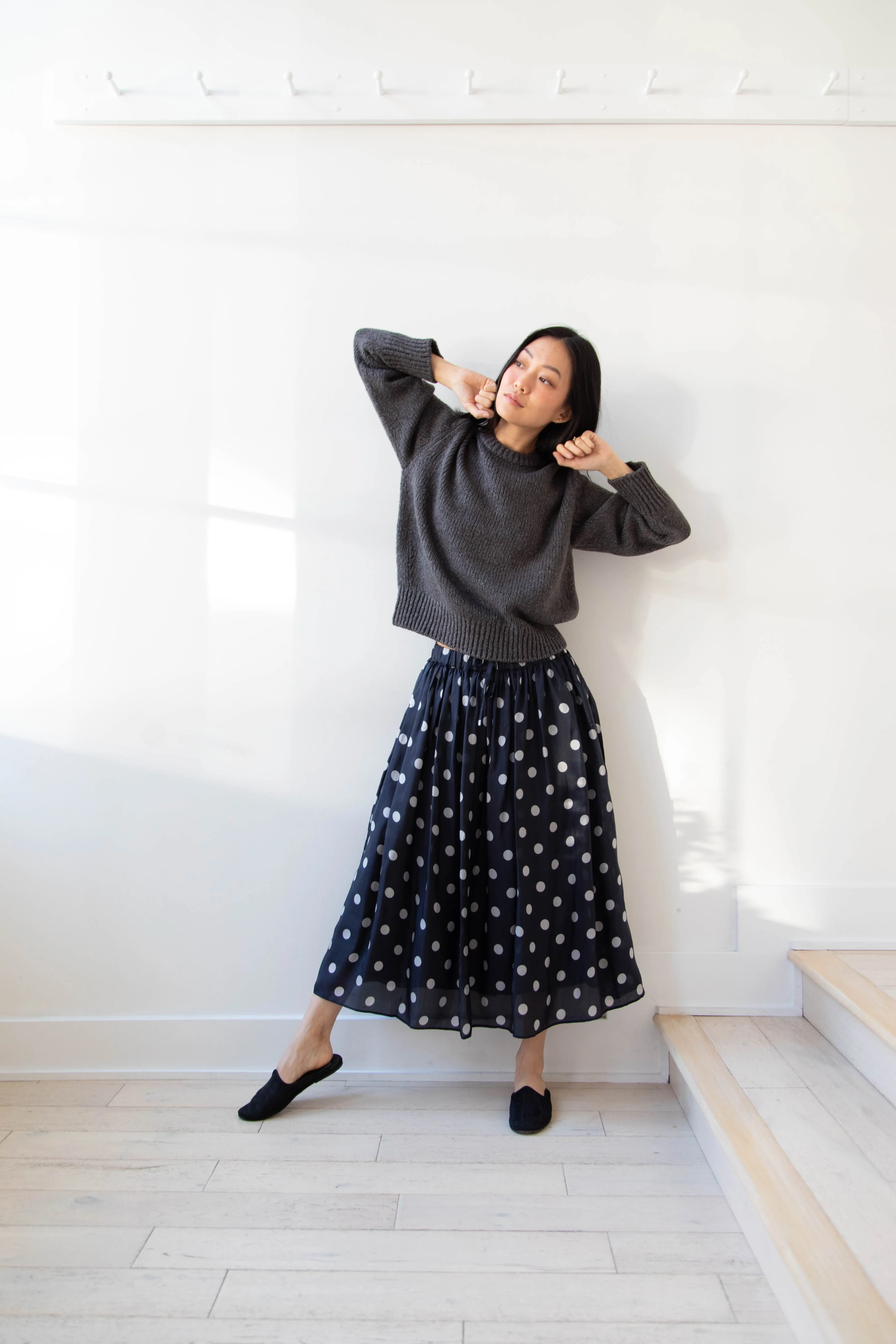 Maison de Soil | Silk Dot Skirt in Navy