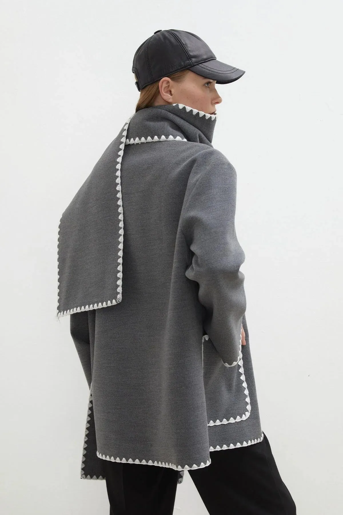 Maya Embroidered Wool Coat Anthracite