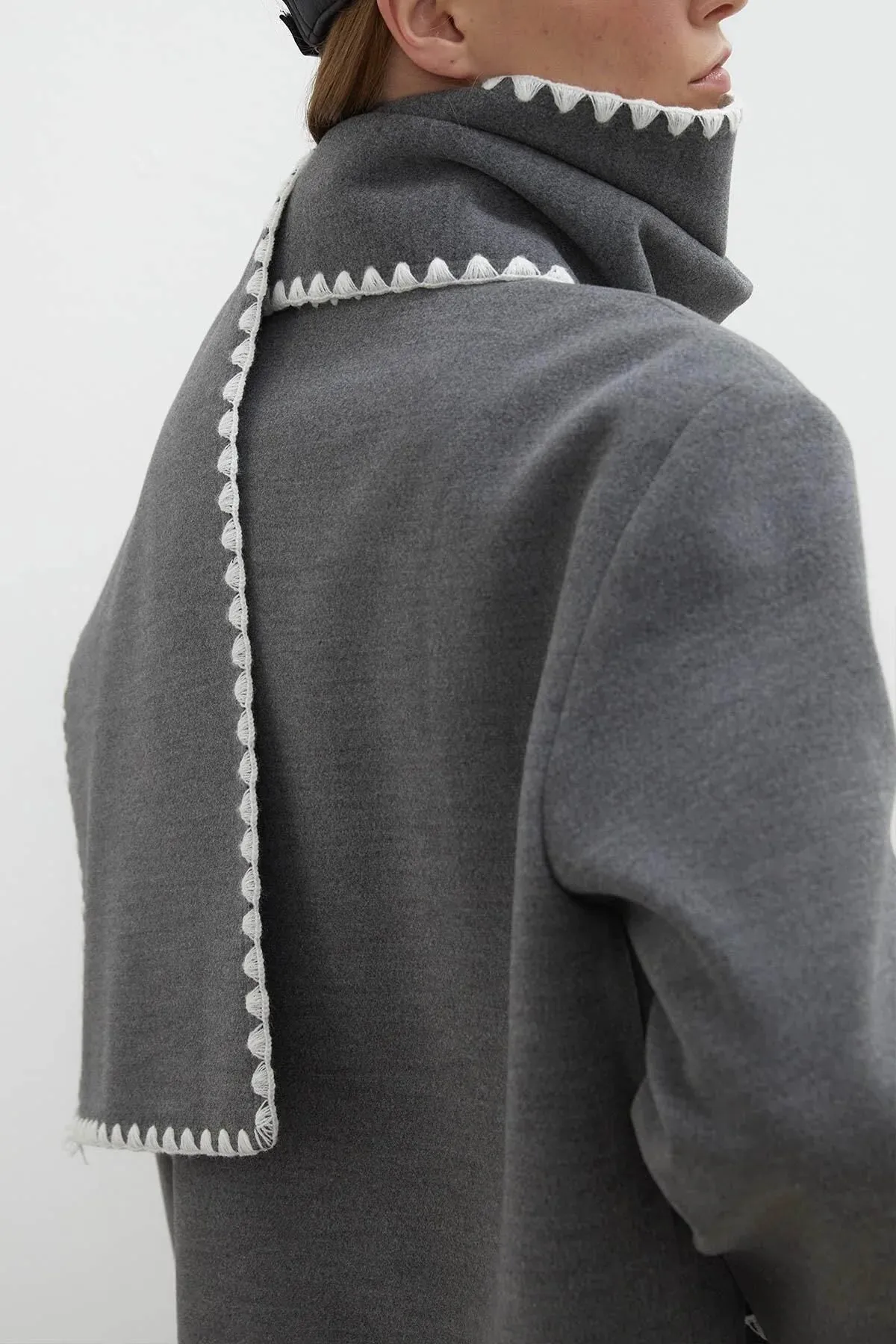 Maya Embroidered Wool Coat Anthracite