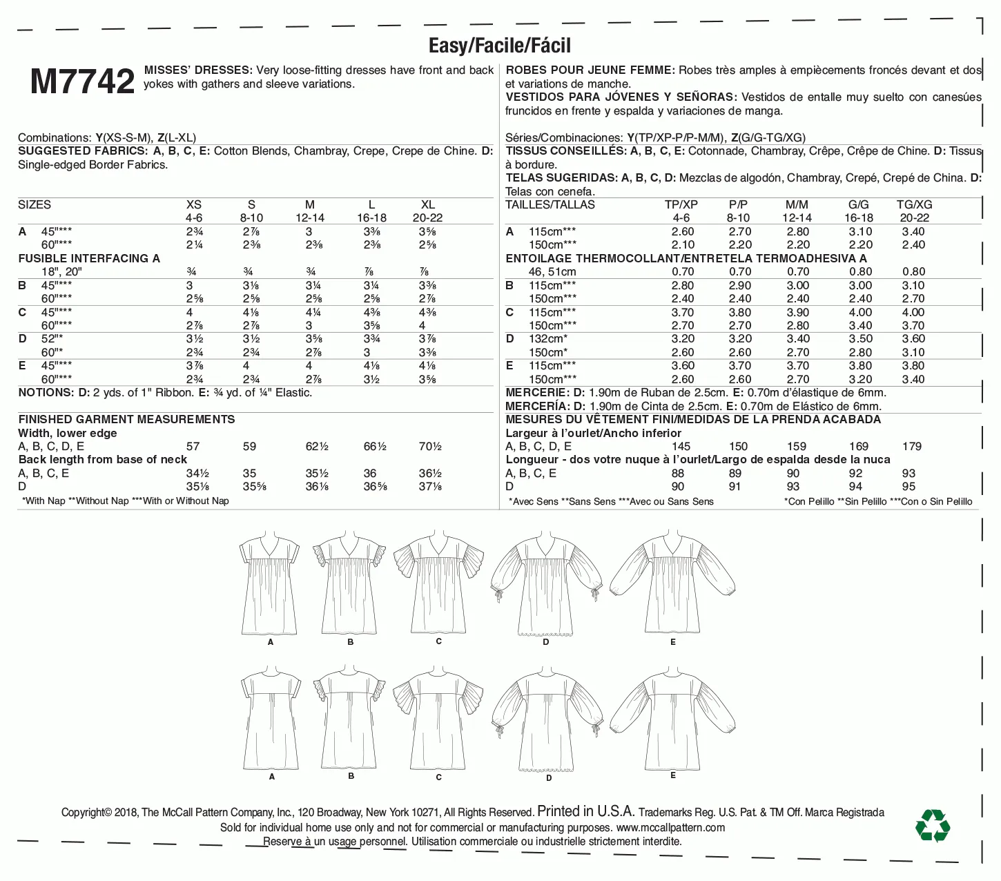 McCall's Pattern M7742 Misses' Dresses