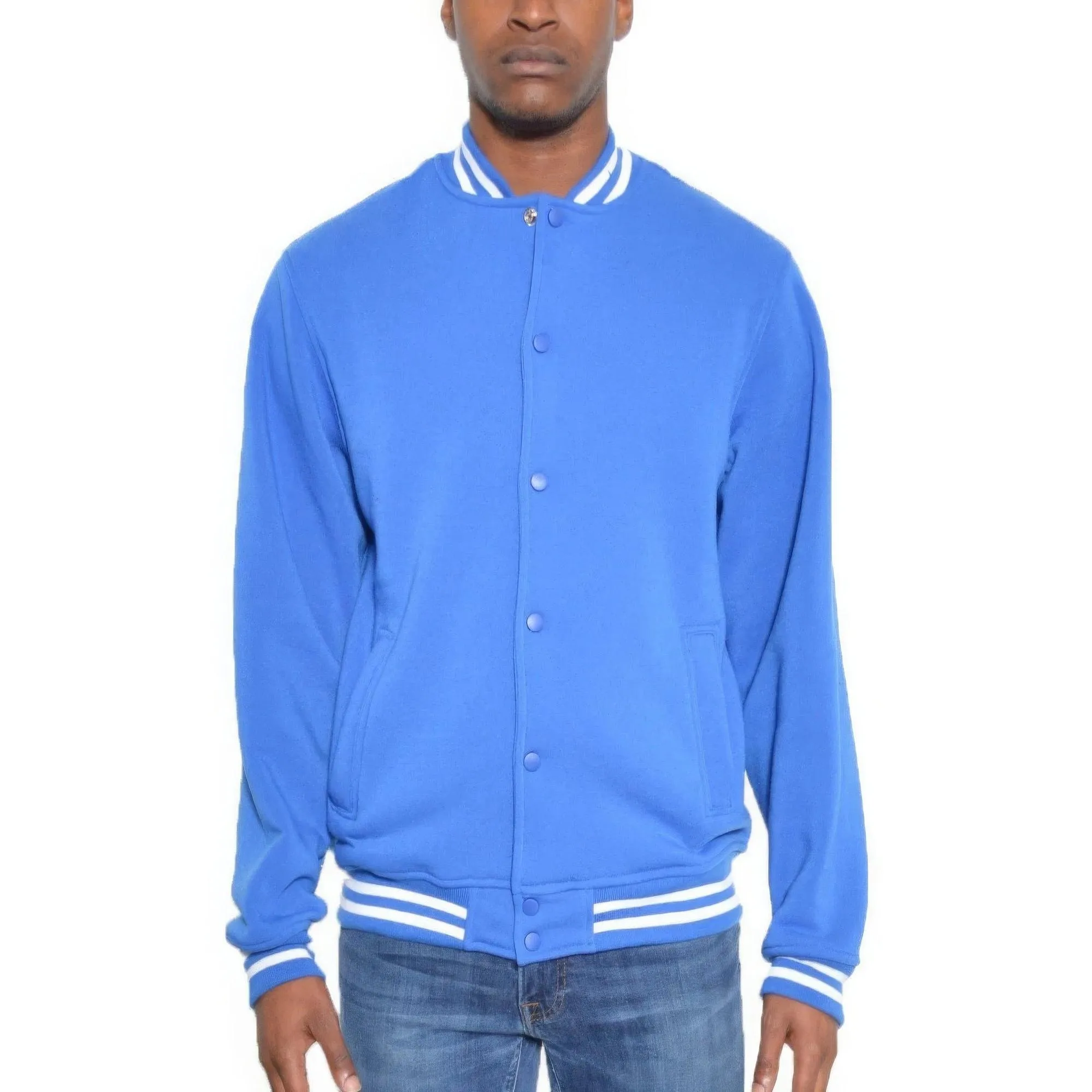 Mens Light Blue Fleece Snap Button Jacket