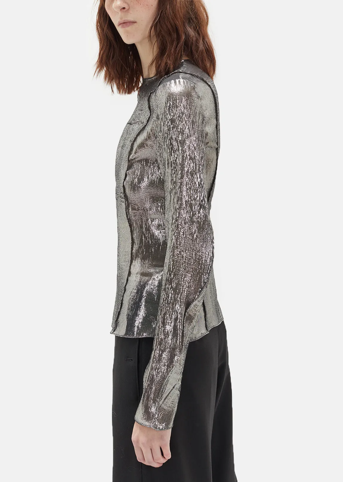 Metallic Silk Long Sleeve Top