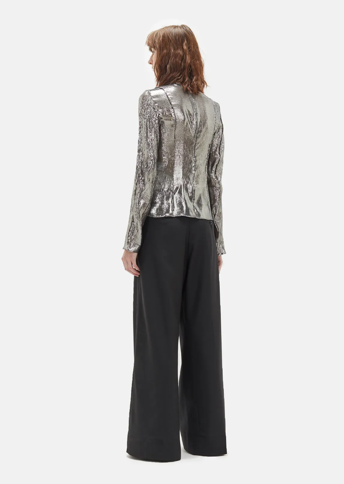 Metallic Silk Long Sleeve Top
