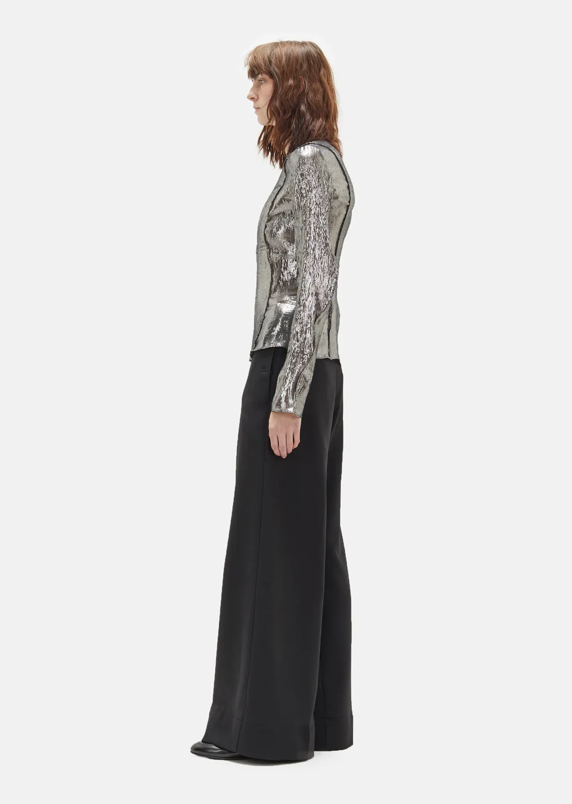 Metallic Silk Long Sleeve Top