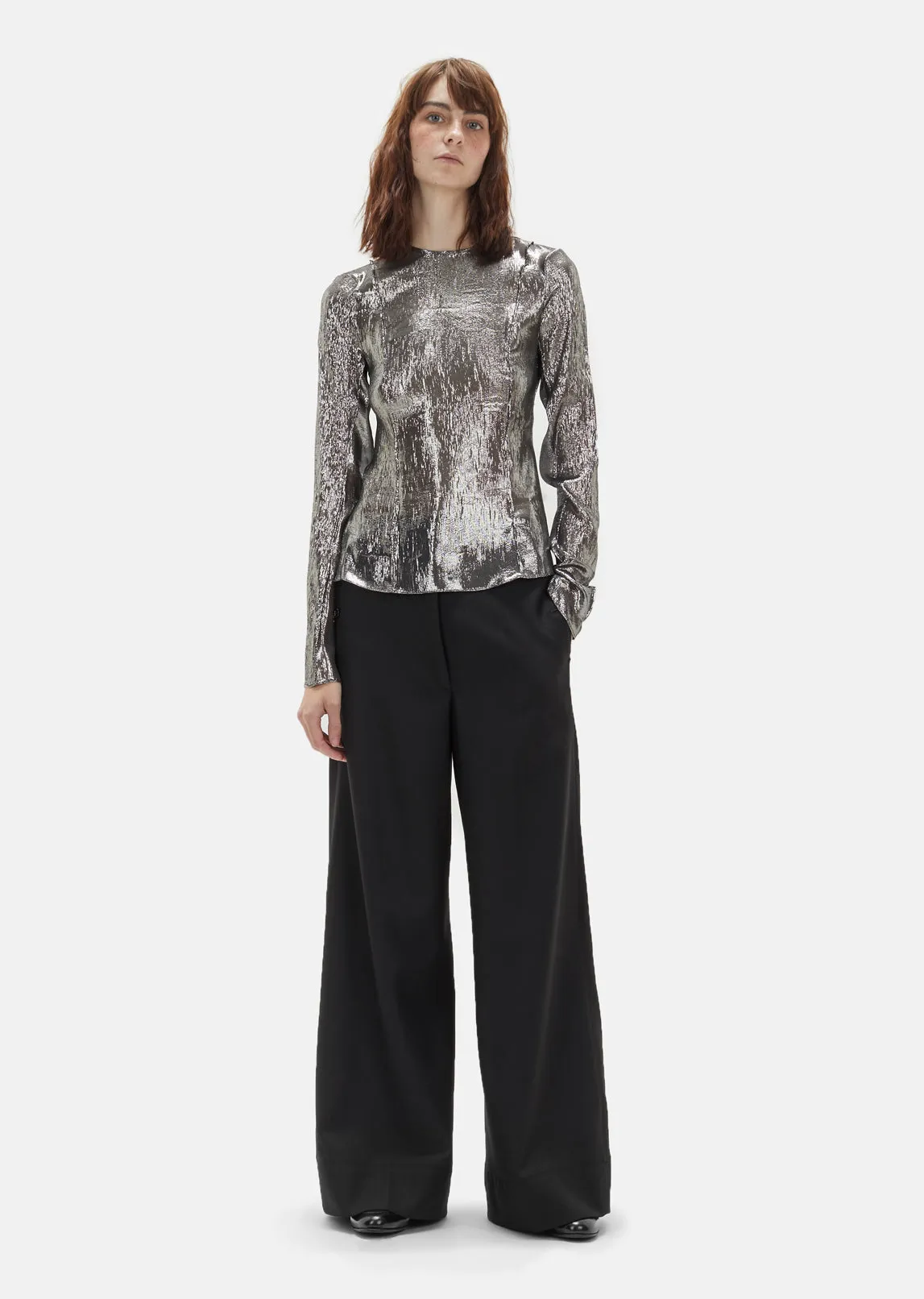 Metallic Silk Long Sleeve Top