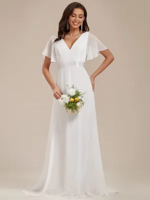 Minimalist A-Line Maxi Chiffon Wedding Dress with Satin Belt