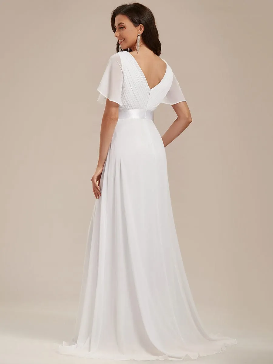Minimalist A-Line Maxi Chiffon Wedding Dress with Satin Belt