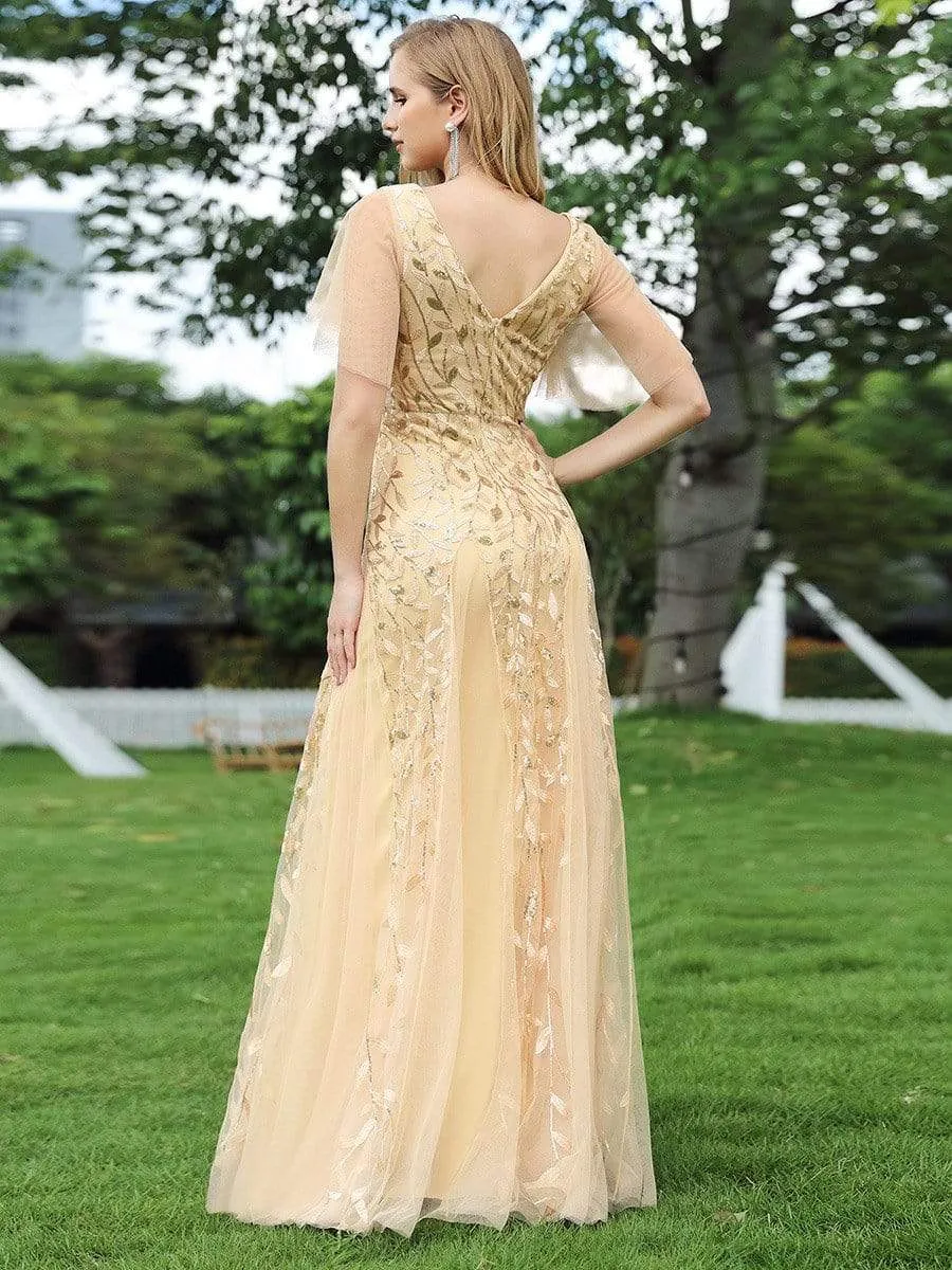 Modern Floor Length Embroidered Sequined Tulle Wedding Dress