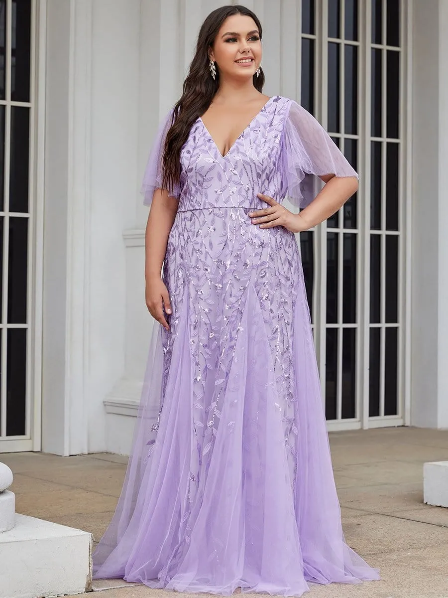Modern Floor Length Embroidered Sequined Tulle Wedding Dress