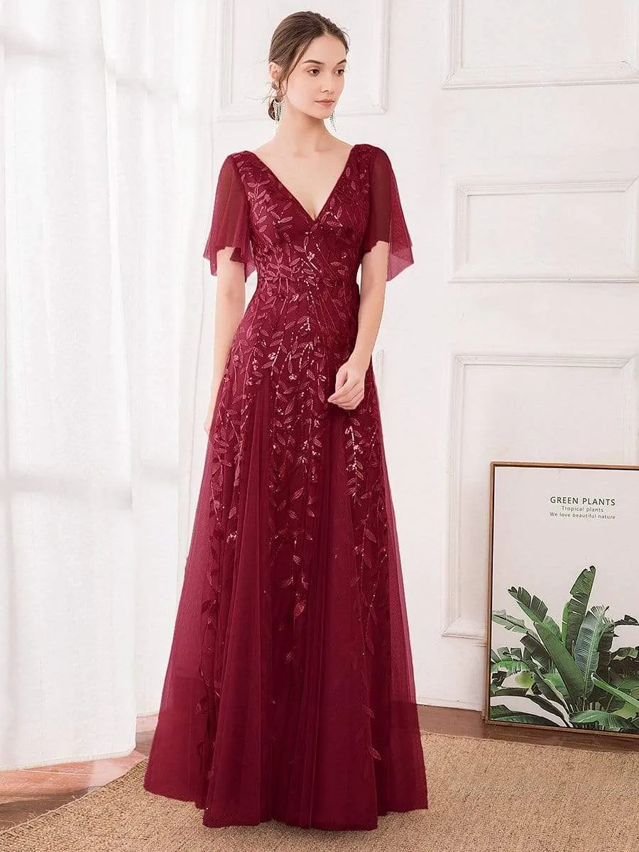 Modern Floor Length Embroidered Sequined Tulle Wedding Dress