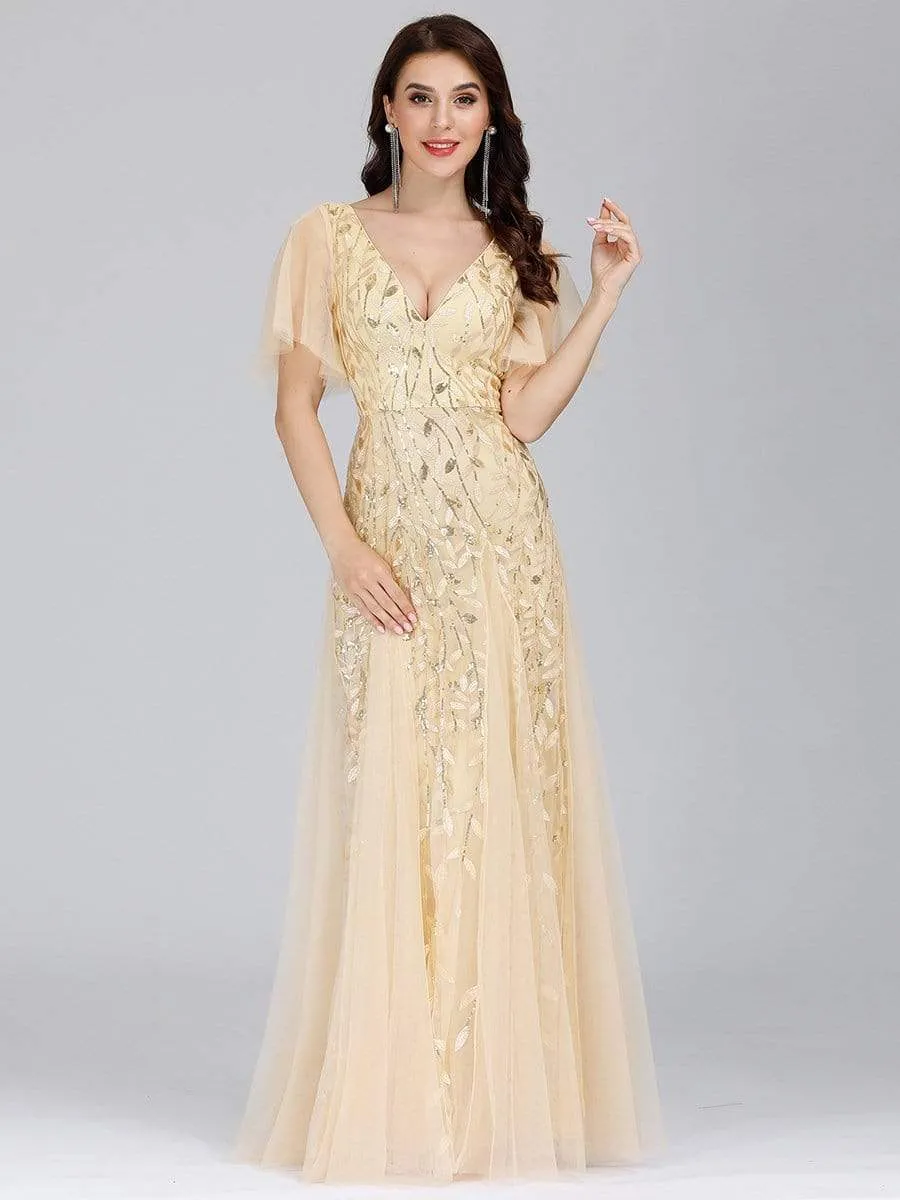 Modern Floor Length Embroidered Sequined Tulle Wedding Dress