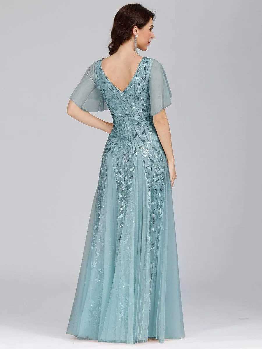Modern Floor Length Embroidered Sequined Tulle Wedding Dress