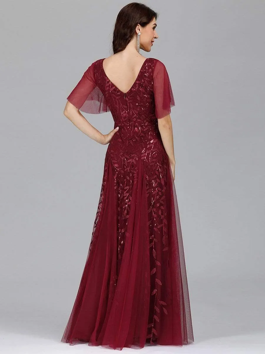 Modern Floor Length Embroidered Sequined Tulle Wedding Dress