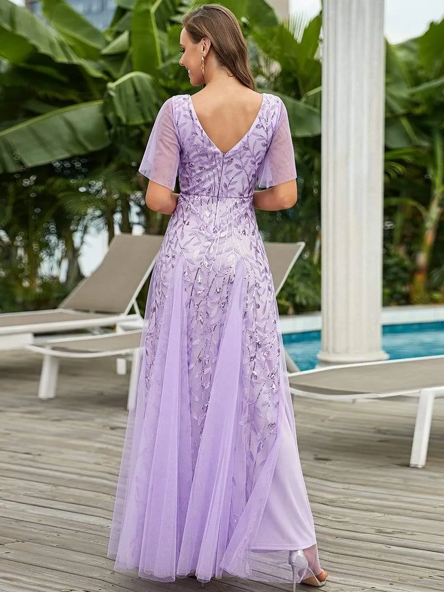Modern Floor Length Embroidered Sequined Tulle Wedding Dress
