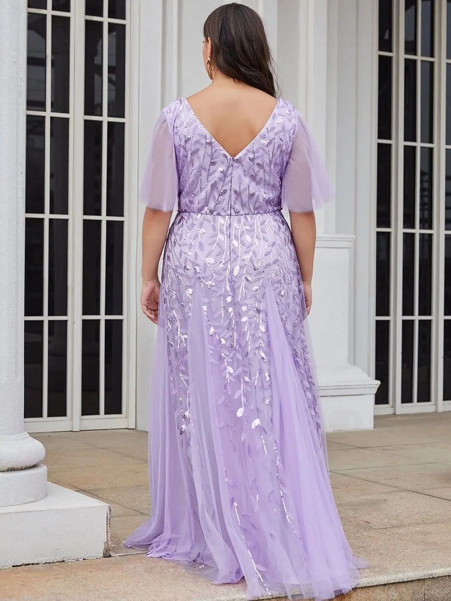 Modern Floor Length Embroidered Sequined Tulle Wedding Dress