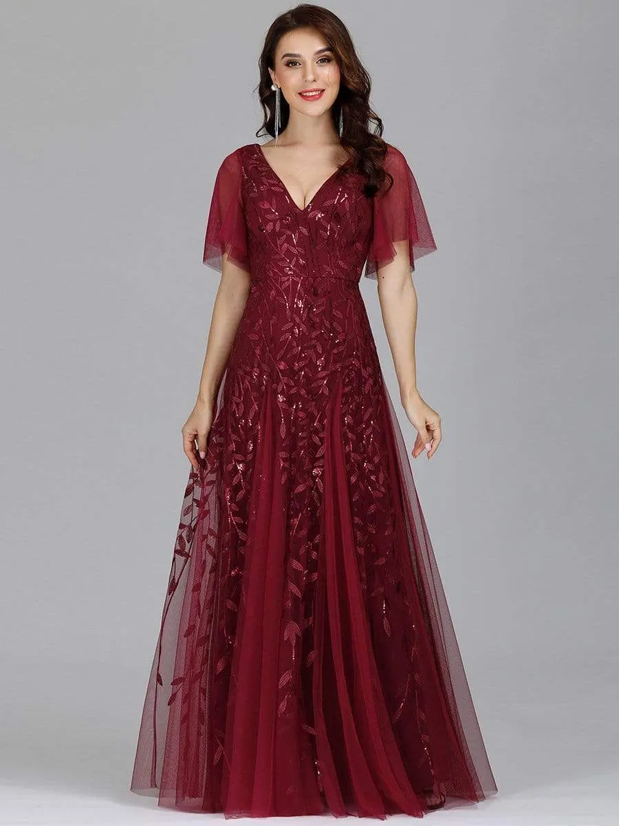 Modern Floor Length Embroidered Sequined Tulle Wedding Dress
