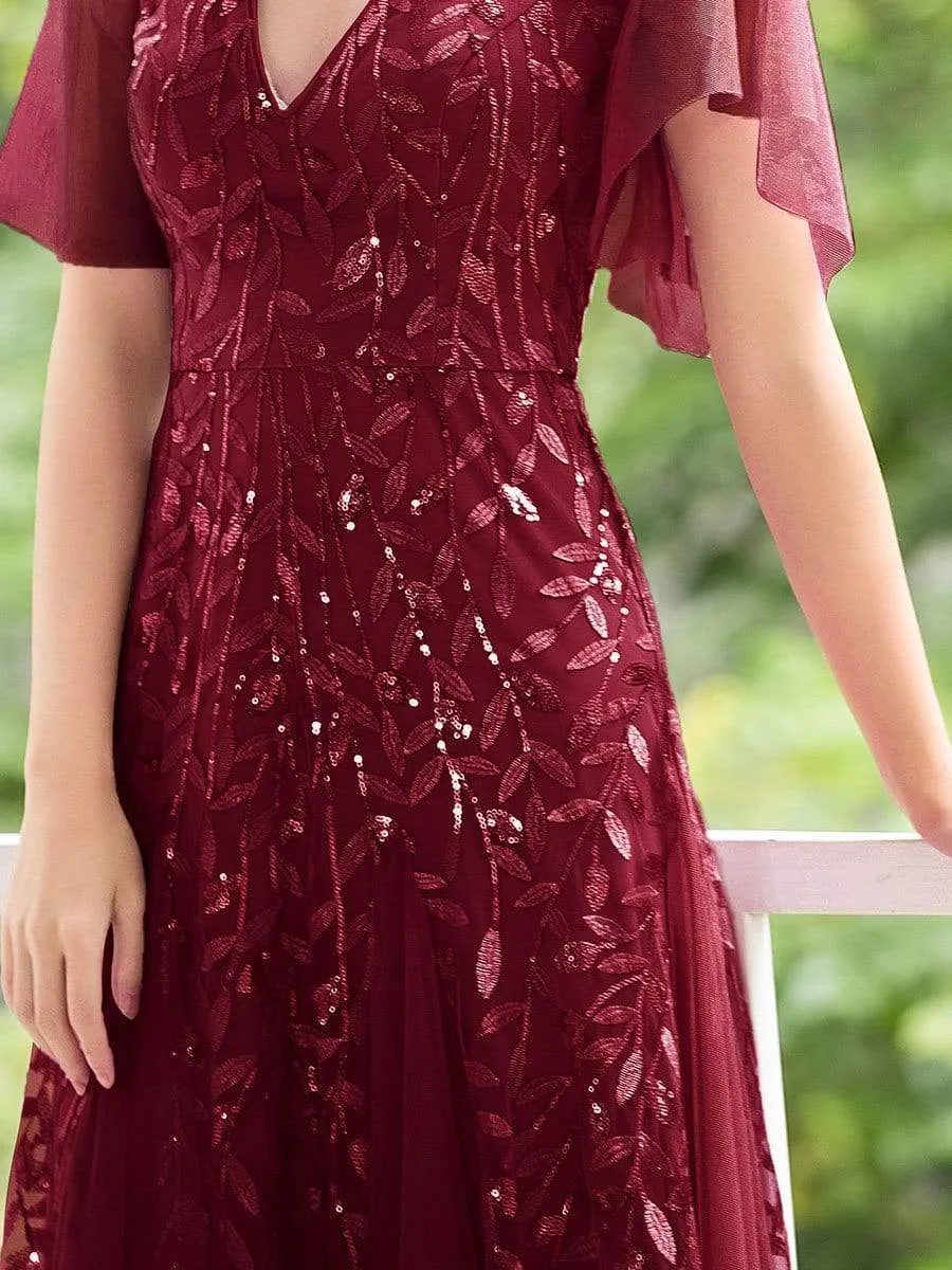 Modern Floor Length Embroidered Sequined Tulle Wedding Dress