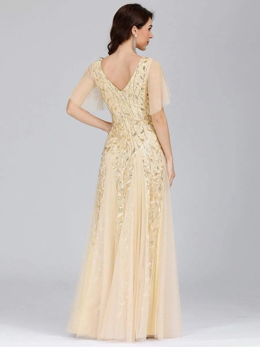 Modern Floor Length Embroidered Sequined Tulle Wedding Dress