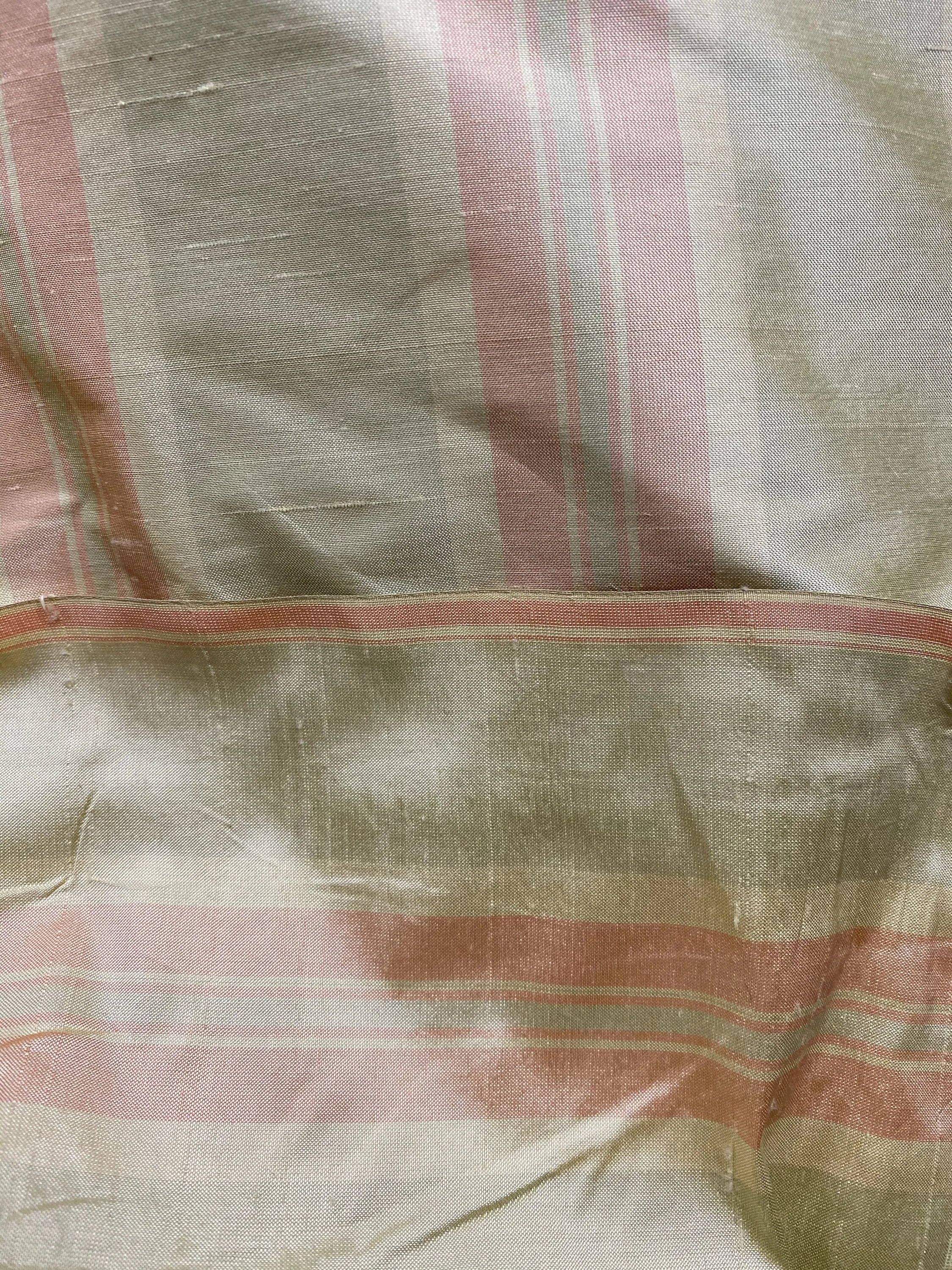 NEW Baroness Florence 100% Silk Rococo Dupioni Stripe Faded Pastel Pink and Pistachio