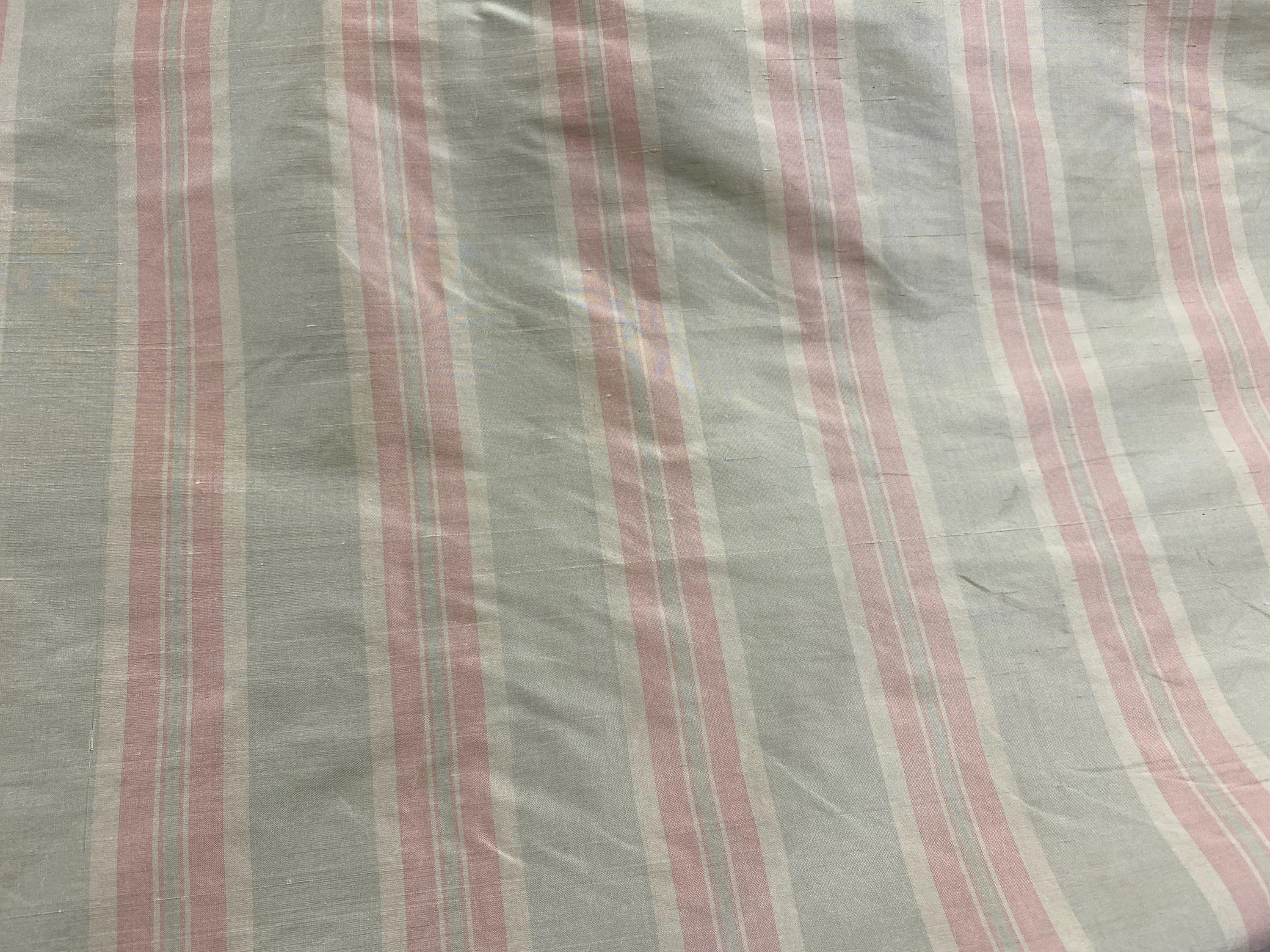 NEW Baroness Florence 100% Silk Rococo Dupioni Stripe Faded Pastel Pink and Pistachio