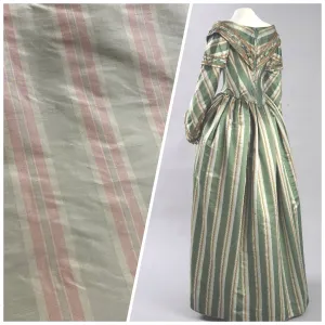NEW Baroness Florence 100% Silk Rococo Dupioni Stripe Faded Pastel Pink and Pistachio