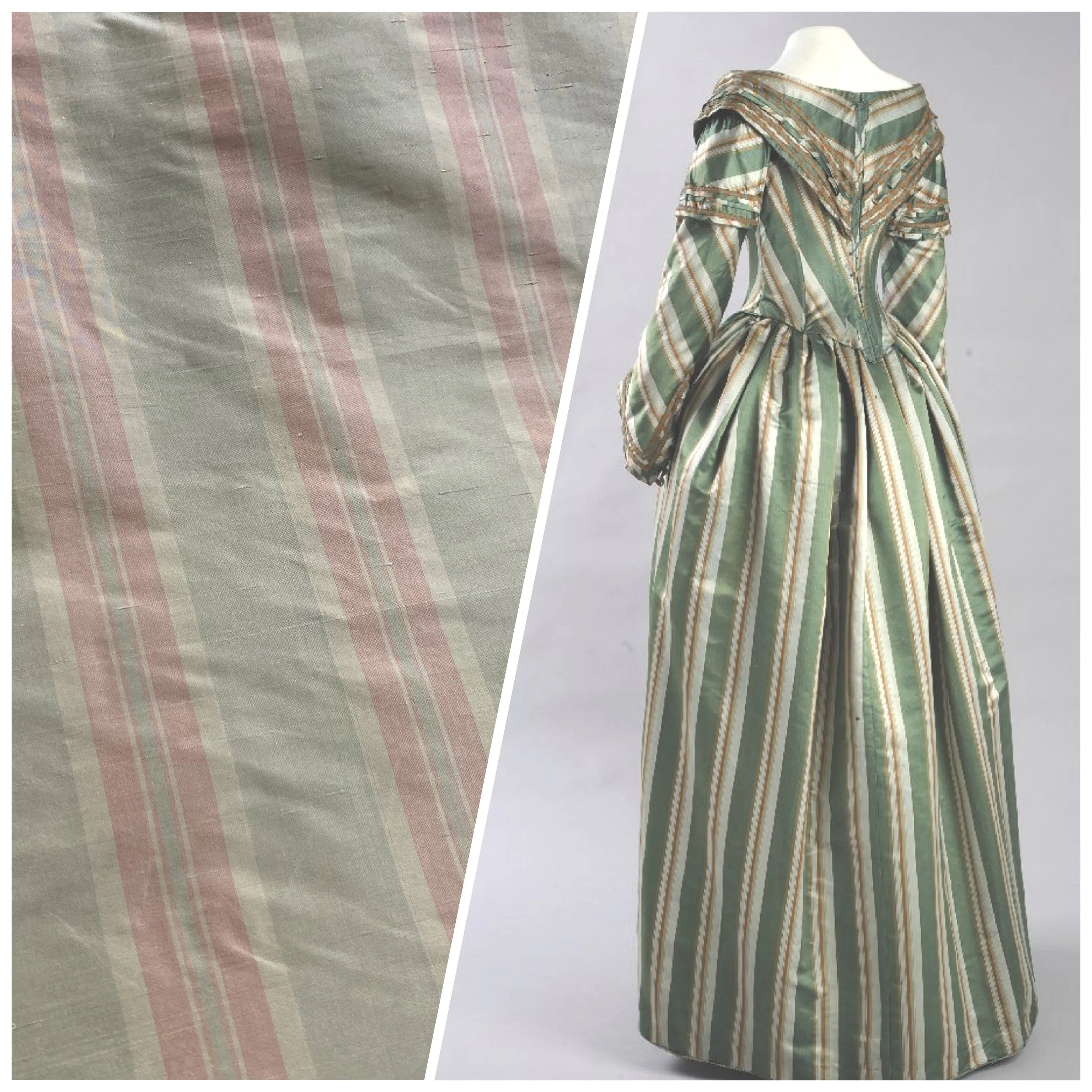 NEW Baroness Florence 100% Silk Rococo Dupioni Stripe Faded Pastel Pink and Pistachio