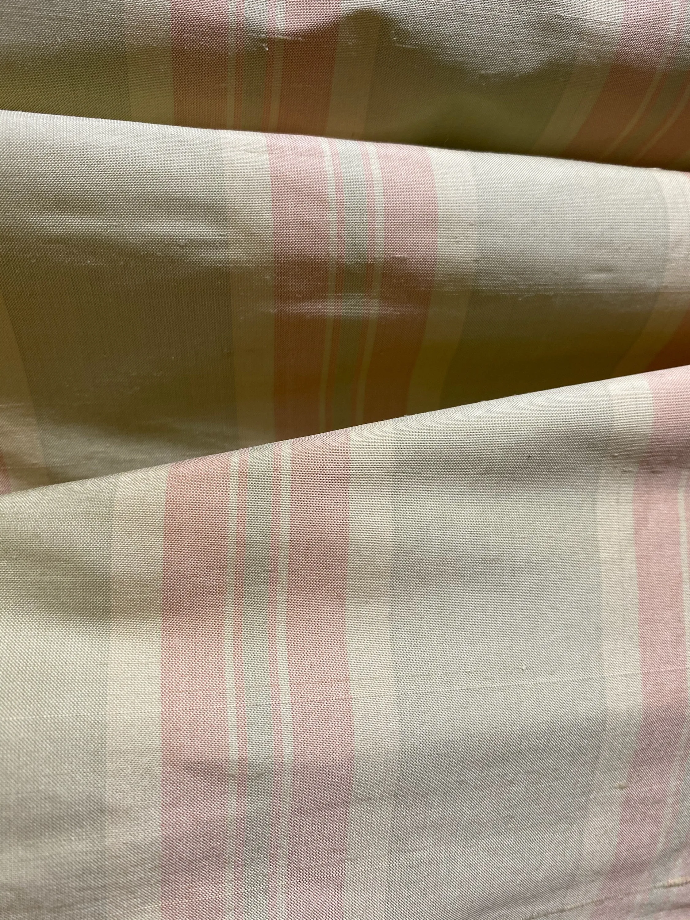 NEW Baroness Florence 100% Silk Rococo Dupioni Stripe Faded Pastel Pink and Pistachio