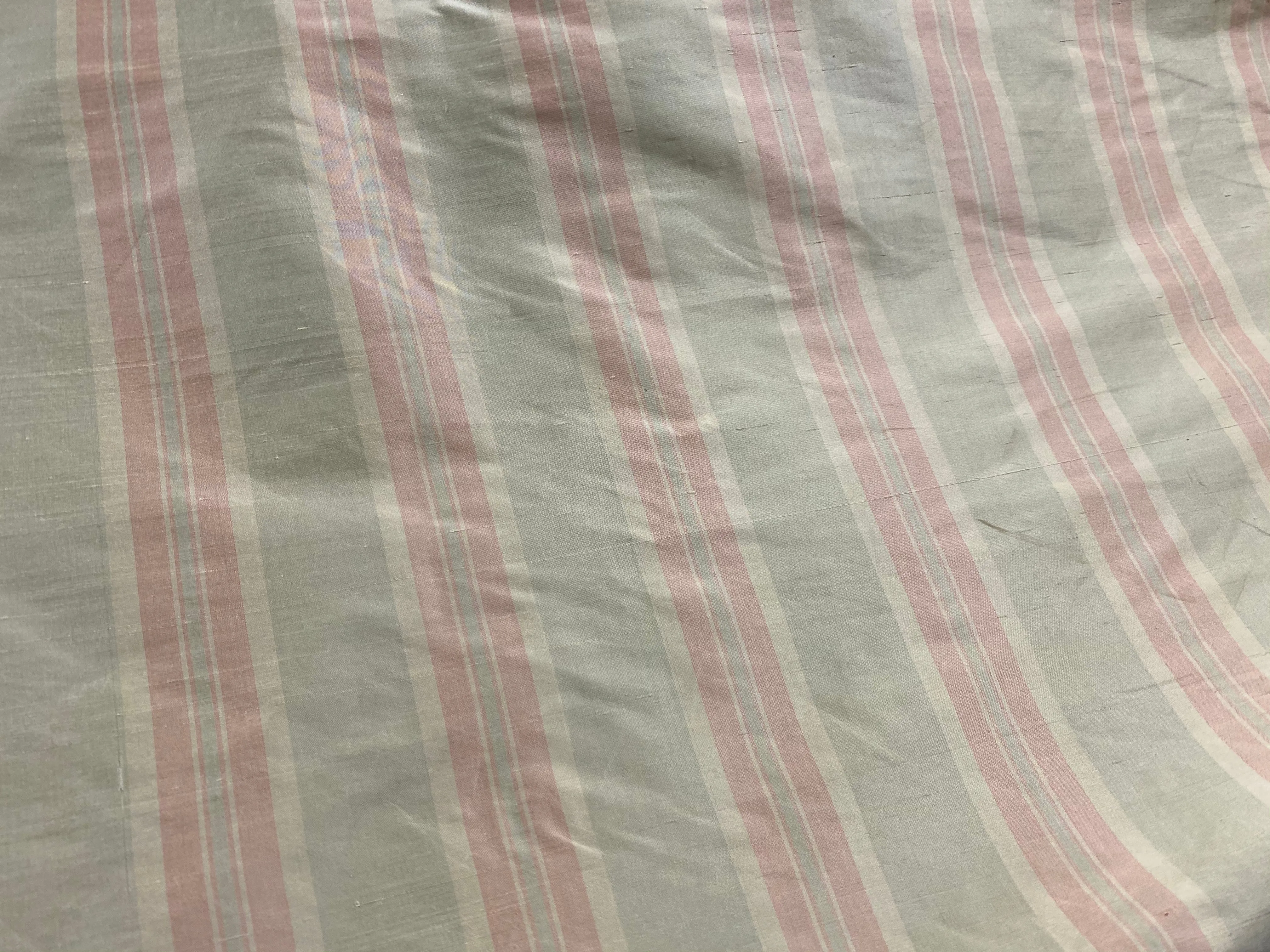 NEW Baroness Florence 100% Silk Rococo Dupioni Stripe Faded Pastel Pink and Pistachio