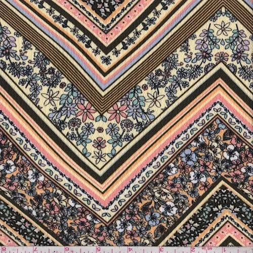 Pale Lemon/Orange/Moss Multi Deco Chevron Pebble Crepe Fabric