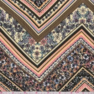 Pale Lemon/Orange/Moss Multi Deco Chevron Pebble Crepe Fabric