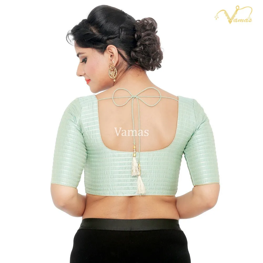 Pastel Blue Vamas Stripes Front Open Ready Made Blouse