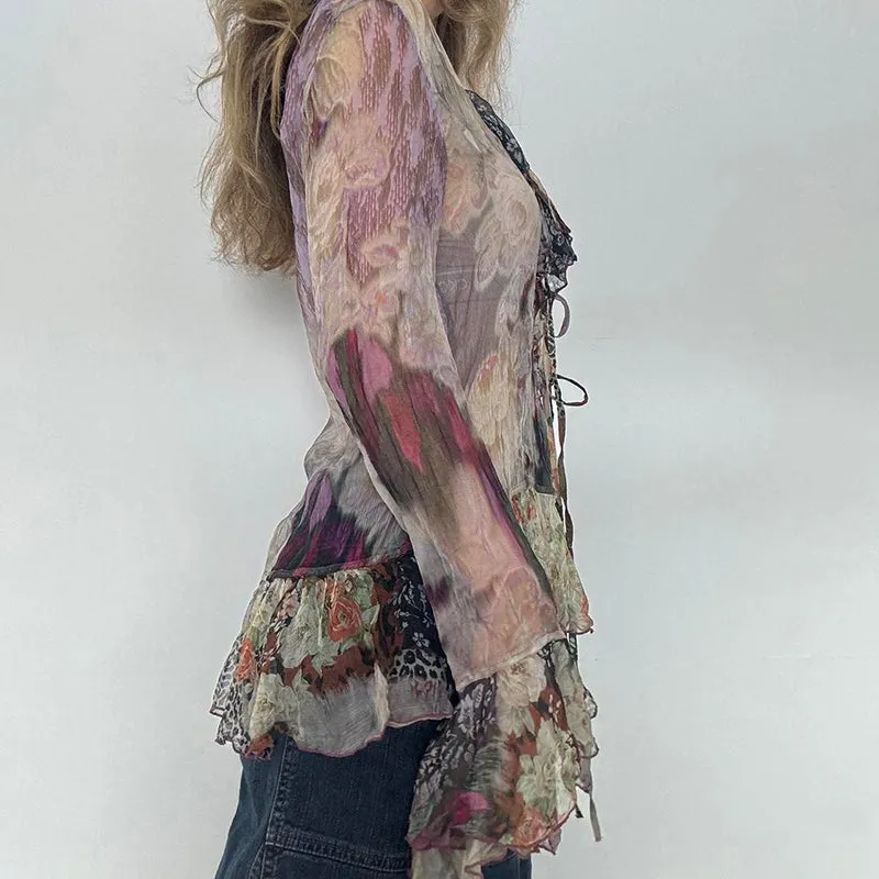 Penelope Floral Sheer Ruffle Blouse