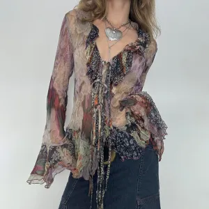 Penelope Floral Sheer Ruffle Blouse