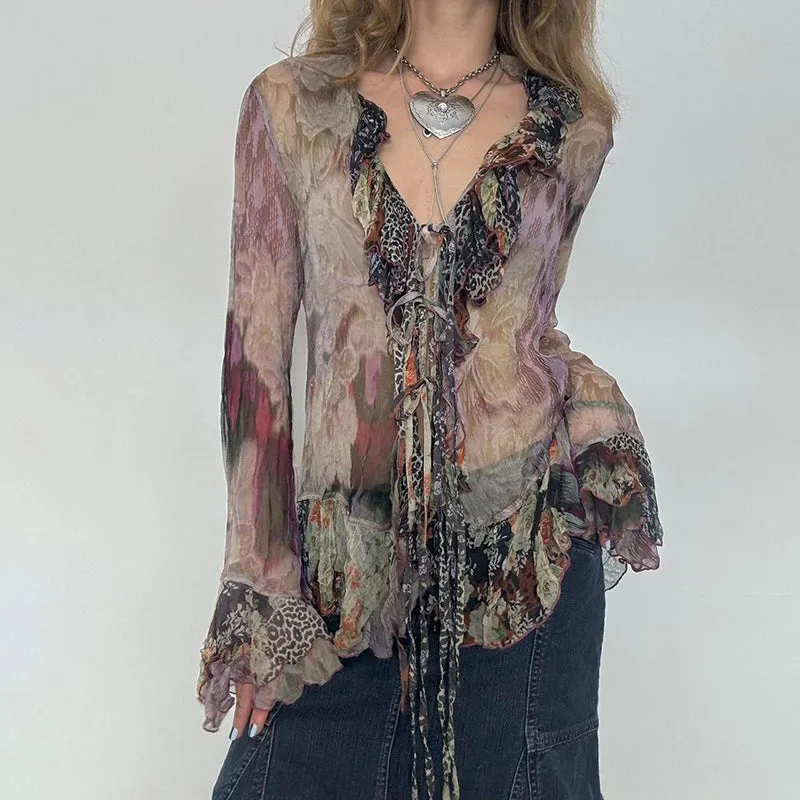 Penelope Floral Sheer Ruffle Blouse