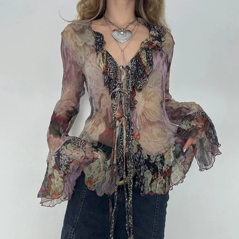 Penelope Floral Sheer Ruffle Blouse