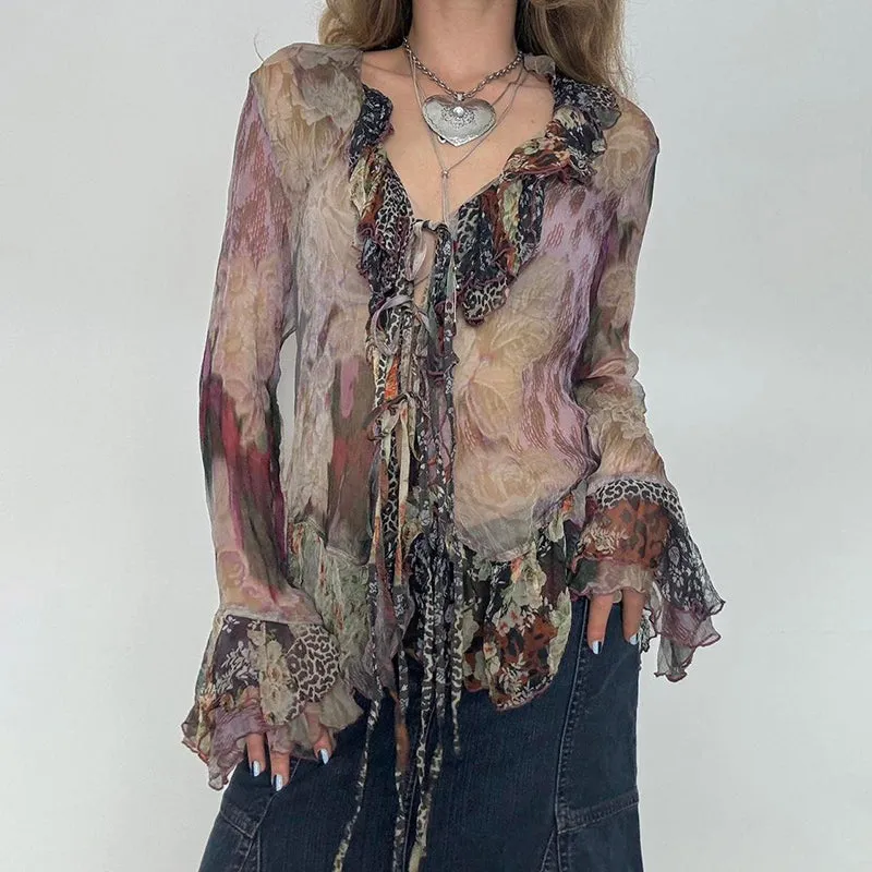 Penelope Floral Sheer Ruffle Blouse