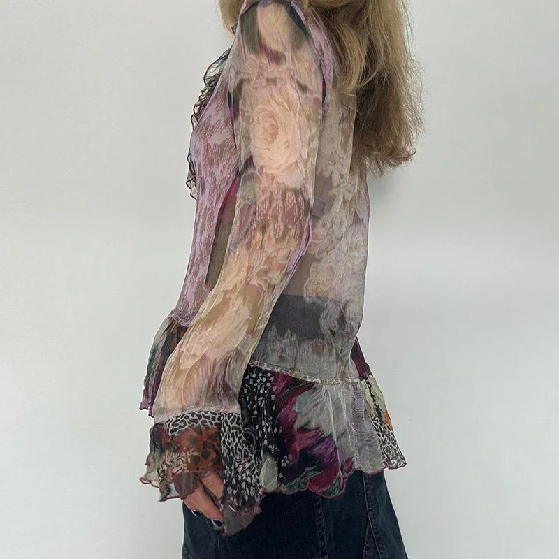 Penelope Floral Sheer Ruffle Blouse