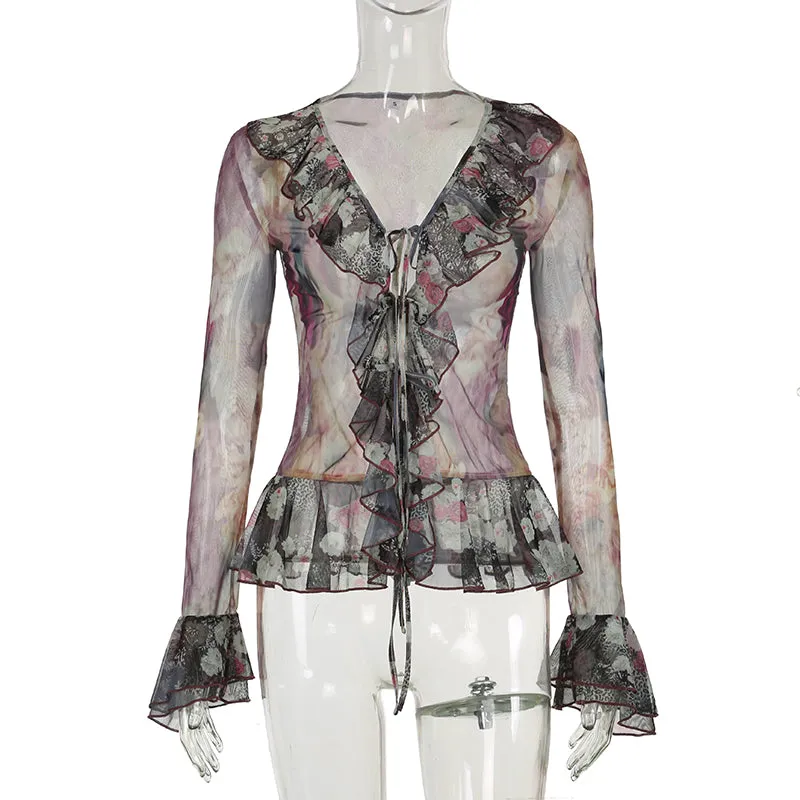 Penelope Floral Sheer Ruffle Blouse