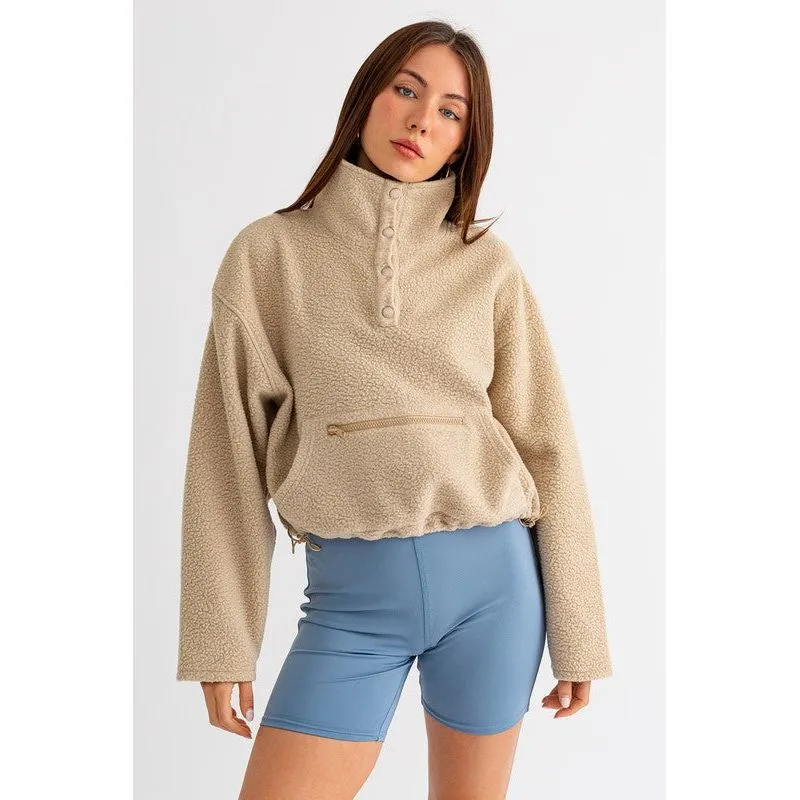 Pocket Detail Boxy Fleece Pullover Sweater