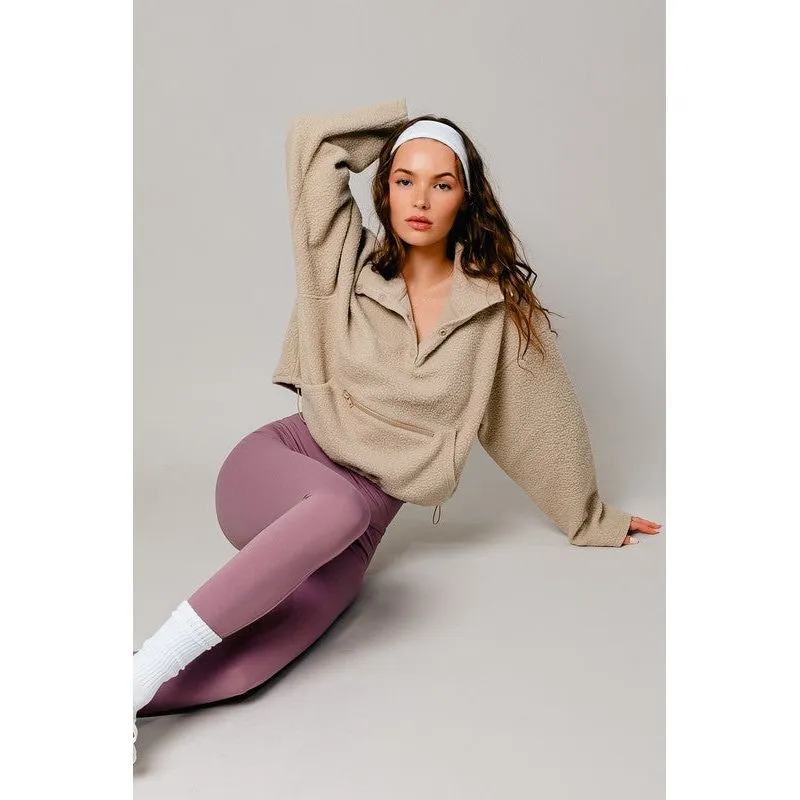 Pocket Detail Boxy Fleece Pullover Sweater