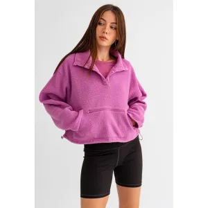 Pocket Detail Boxy Fleece Pullover Sweater