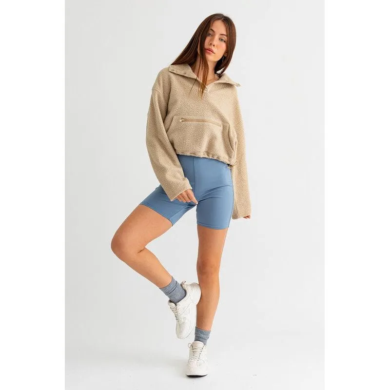 Pocket Detail Boxy Fleece Pullover Sweater