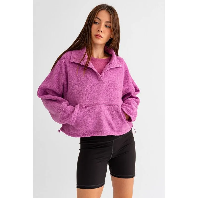 Pocket Detail Boxy Fleece Pullover Sweater