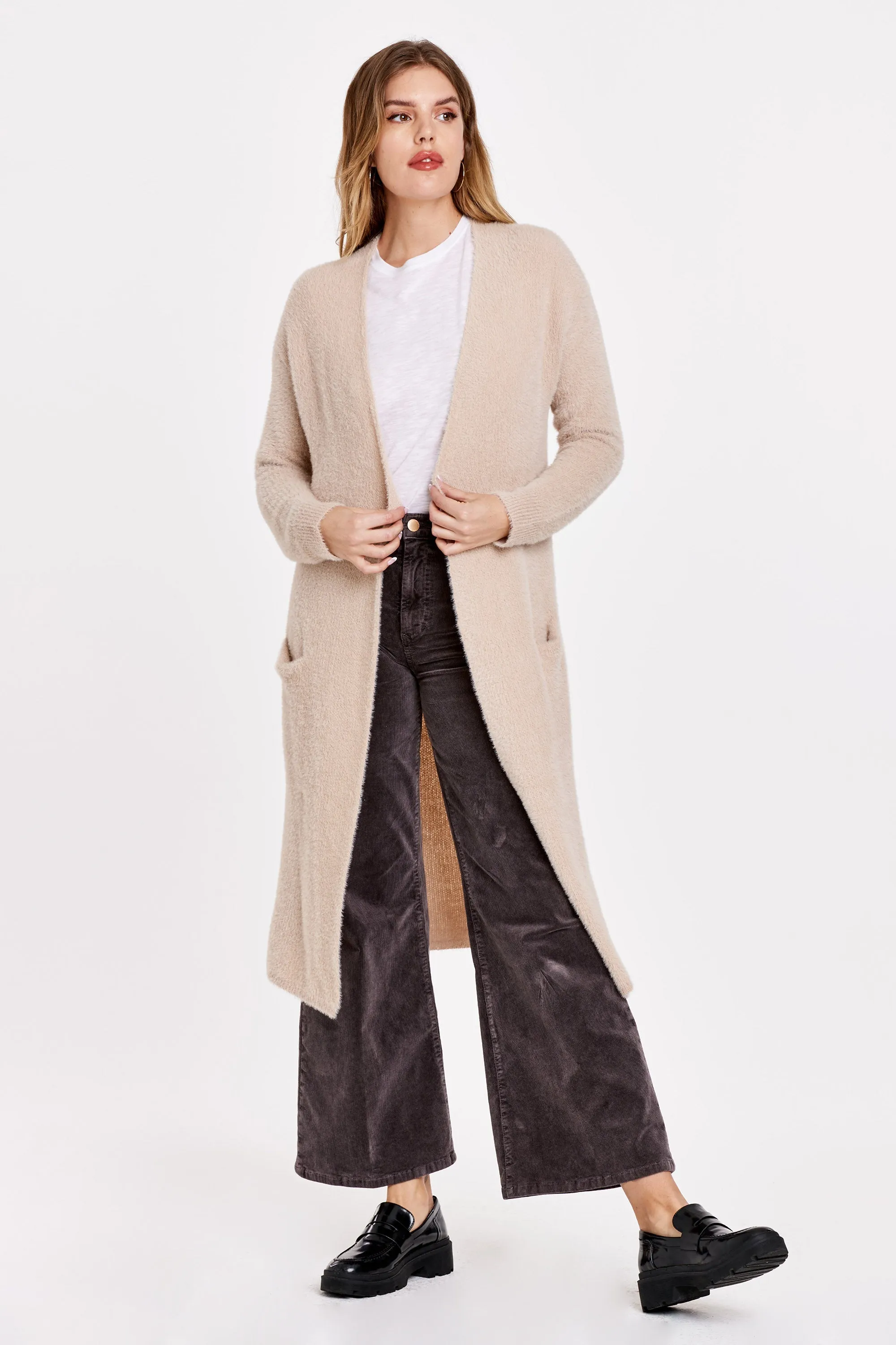 RUBIE DROP SHOULDER SWEATER CARDIGAN LIGHT BEIGE