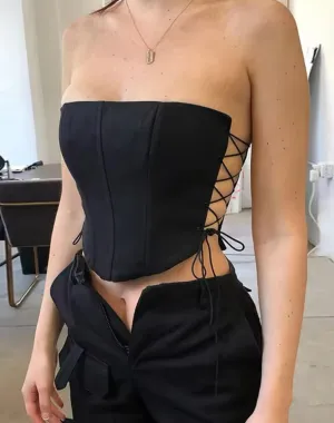 Sexy Adjustable Black Corset Top