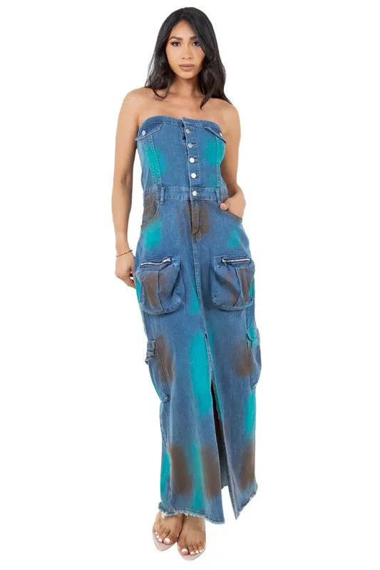Strapless Denim Maxi Dress