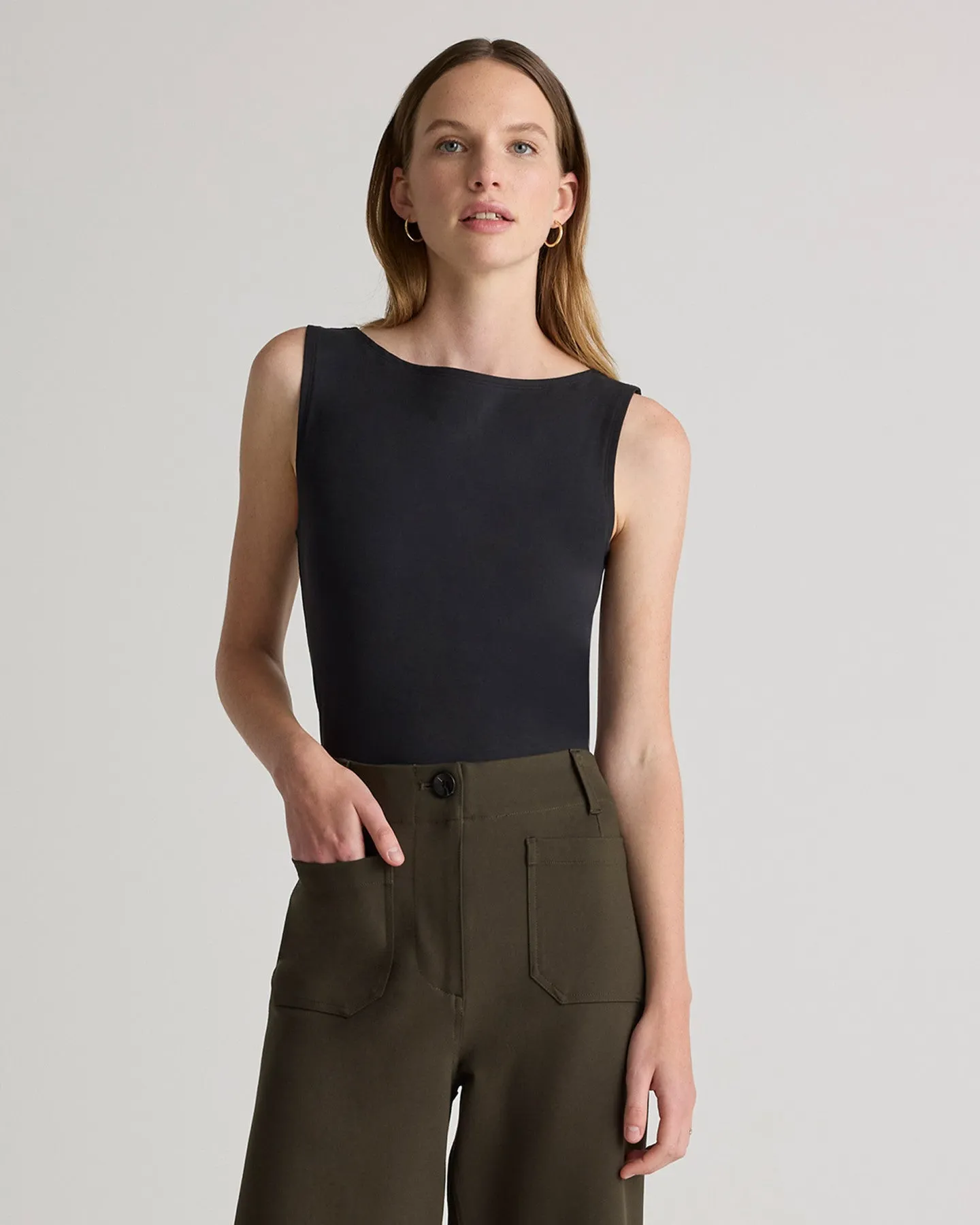 Stretch Cotton Jersey Boat Neck Tank