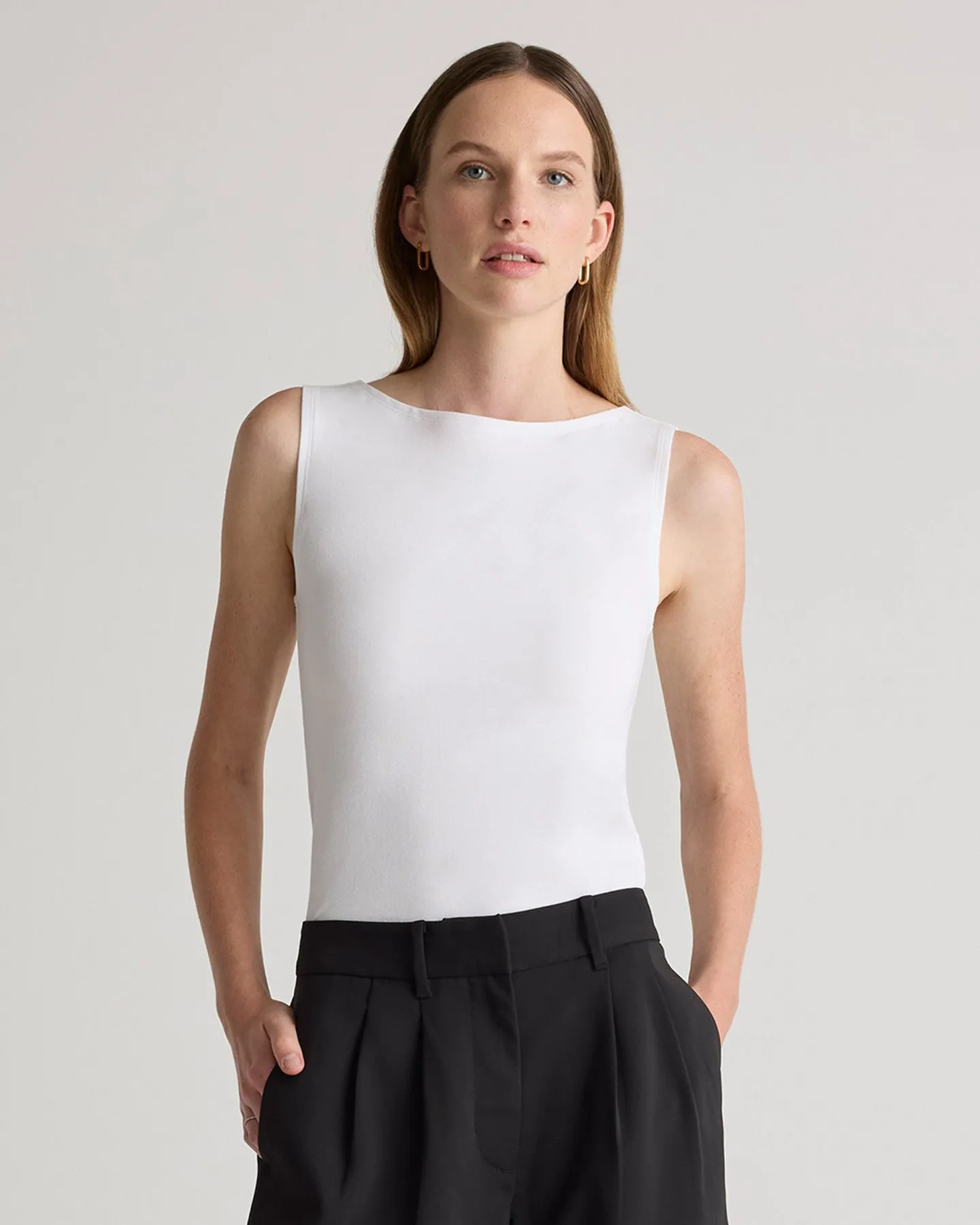 Stretch Cotton Jersey Boat Neck Tank
