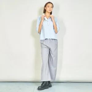 Striped blouse with lace ruffle front wholesale