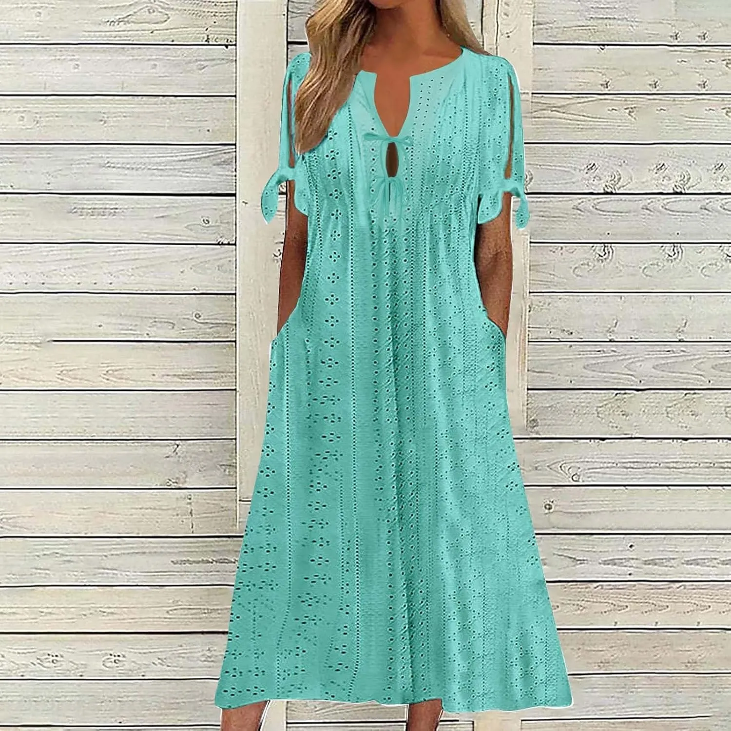 Summer Dresses for Women Short Sleeve Boho Travel Dresses Beach Wear Party Maxi Solid Color Vacation Dress 2025